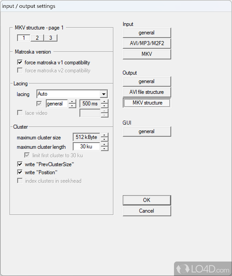 AVIMux GUI: Advanced tweaks - Screenshot of AVIMux GUI