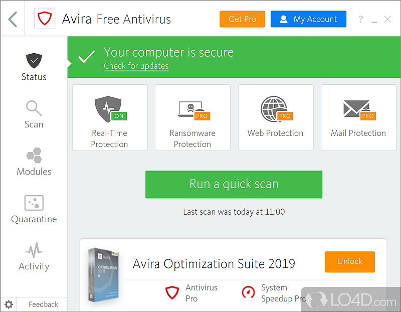 Different scan modes for fast or thorough investigation - Screenshot of Avira Free Security