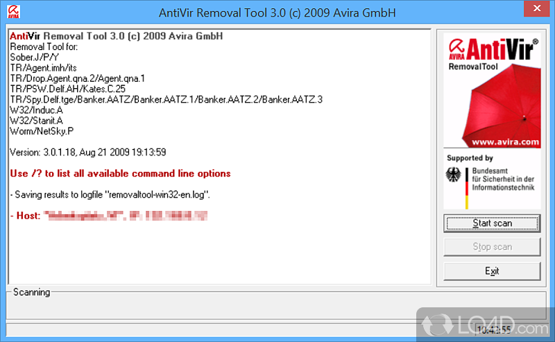 To use, free virus removal tool - Screenshot of Avira AntiVir Removal Tool