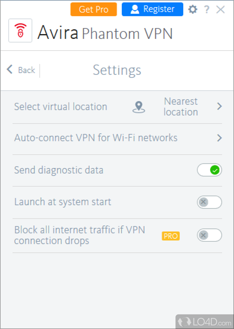 Simple installation process and even simpler workflow - Screenshot of Avira Phantom VPN