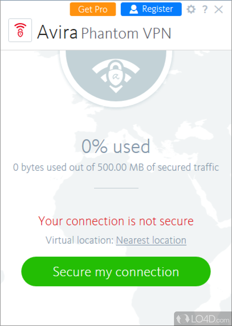 Unblock restricted services or websites and improve Internet connection's security - Screenshot of Avira Phantom VPN
