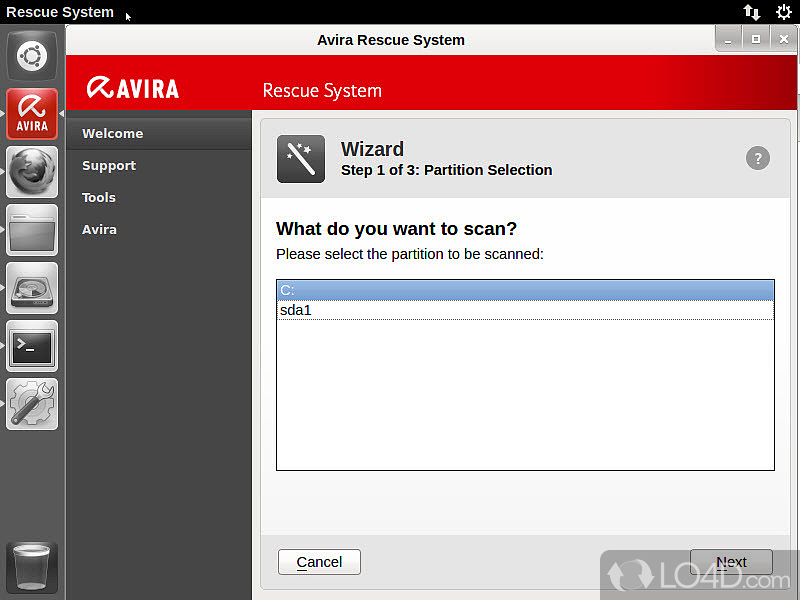 Avira Rescue System: User interface - Screenshot of Avira Rescue System