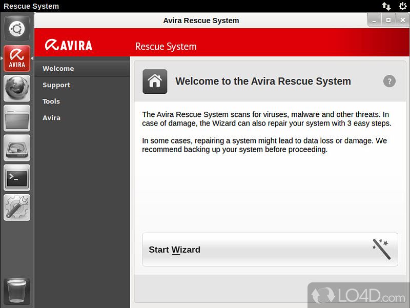 Last-resort for repairing damages created by virus attacks - Screenshot of Avira Rescue System