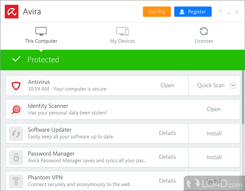 Extensive and antivirus protection for home users - Screenshot of Avira Free Security