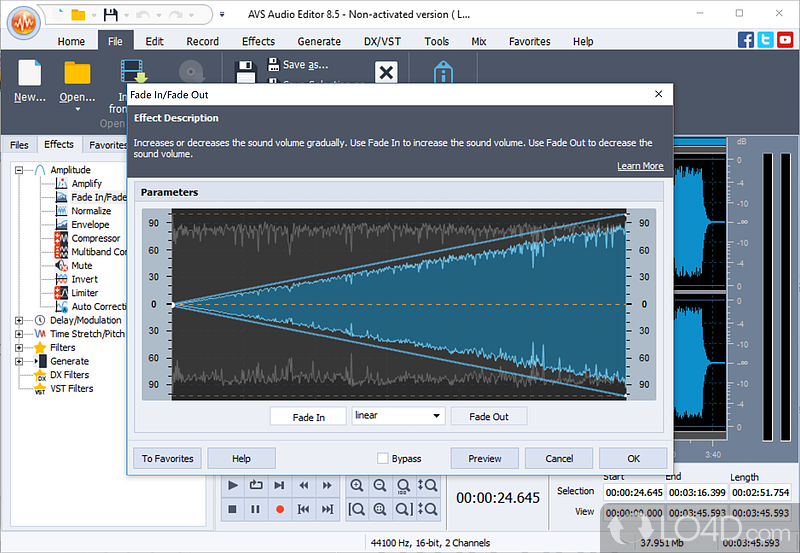 Record audio, cut, split, mix audio tracks, delete audio parts - Screenshot of AVS Audio Editor