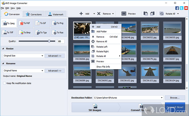 Import image files from computer and convert them in an manner, protect them with watermarks or perform certain adjustments - Screenshot of AVS Image Converter