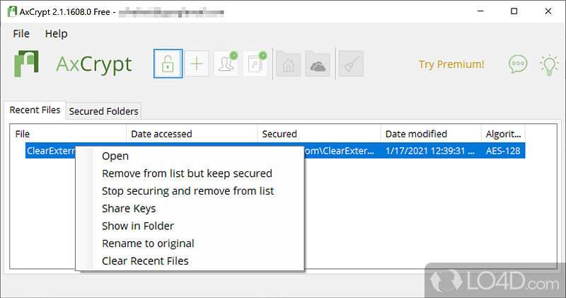 Will encrypt files - Screenshot of AxCrypt