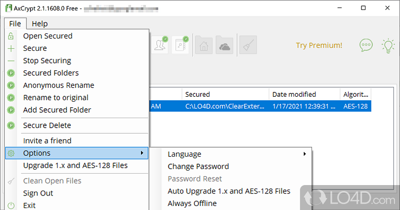Encrypt and decrypt files quickly and easily - Screenshot of AxCrypt