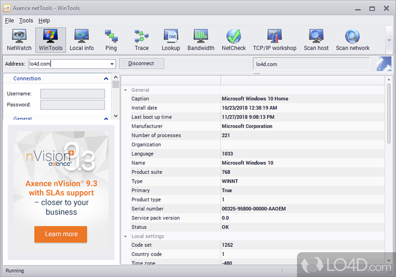 Test, ping, lookup and network monitoring - Screenshot of Axence NetTools