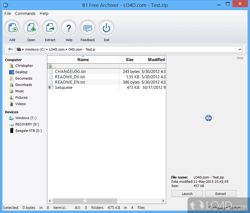 Create and extract B1, ZIP, 7z and other types of archives - Screenshot of B1 Free Archiver