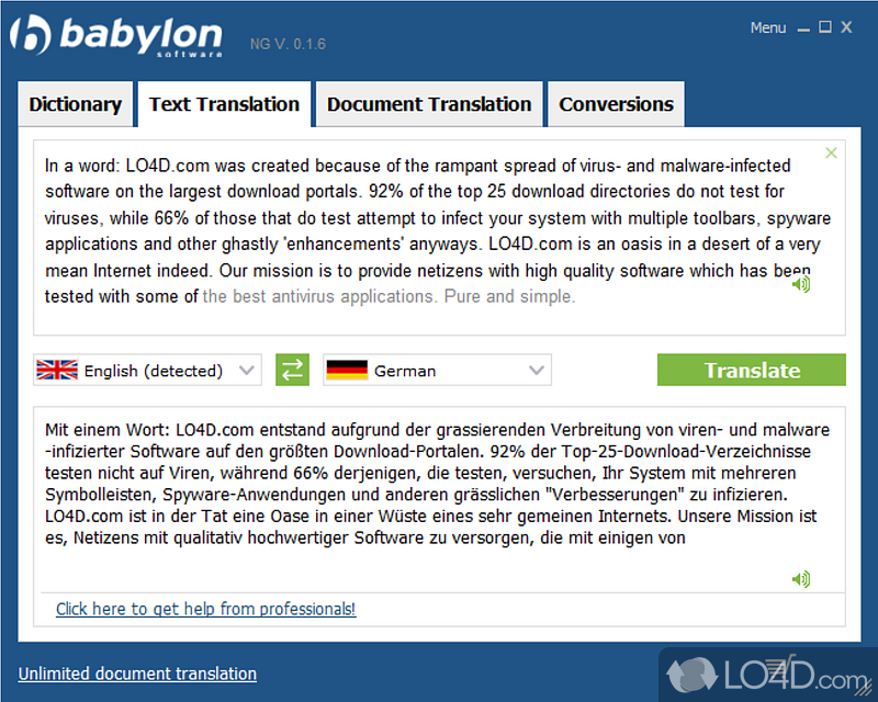 Dictionary and translation between many foreign languages - Screenshot of Babylon