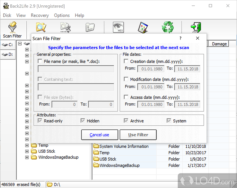 Run a thorough scan of your hard disk drive - Screenshot of Back2Life