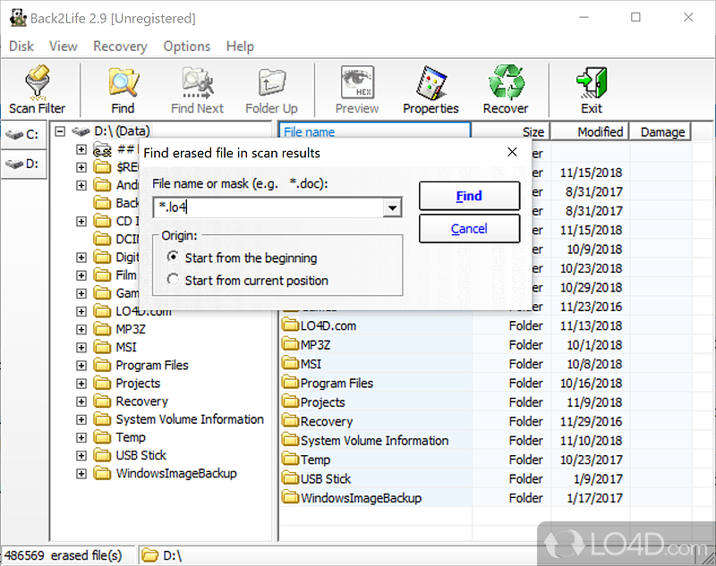 Easy to use data recovery solution - Screenshot of Back2Life