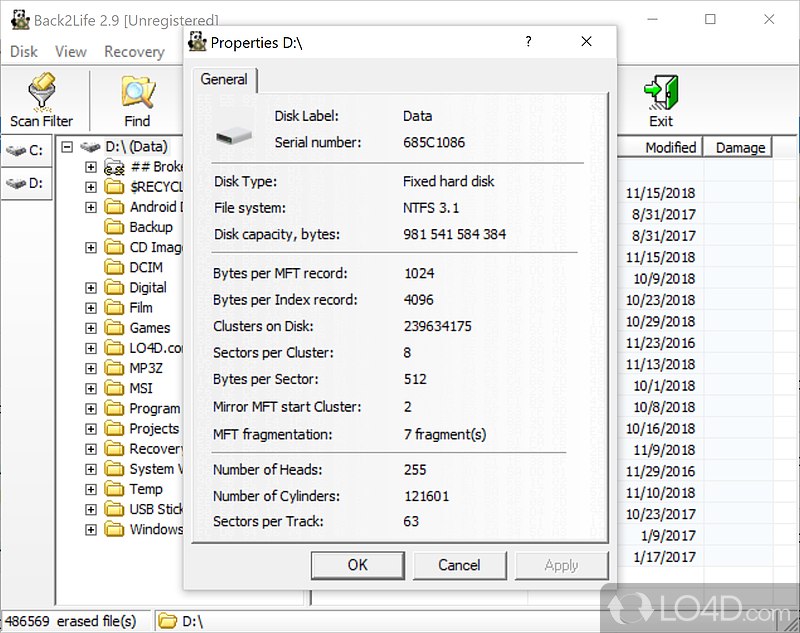Recover erased, lost or unreadable files - Screenshot of Back2Life