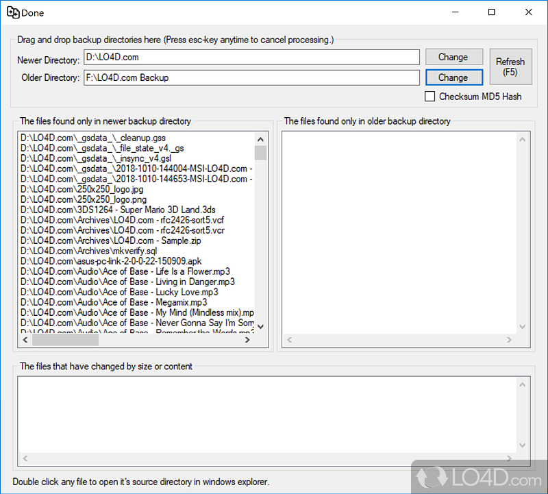 Designed to compare two backup folders, identify the common files - Screenshot of Backup Compare