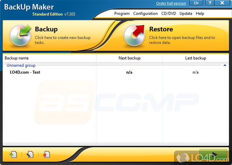 BackUp Maker Standard: User interface - Screenshot of BackUp Maker Standard