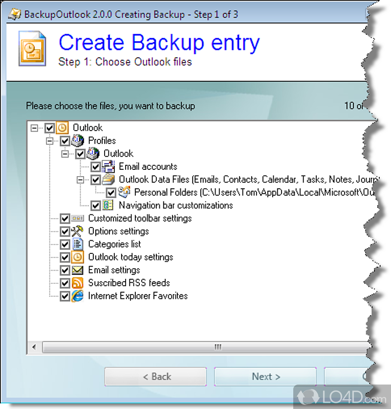 Backup and restore Outlook quick and easy - Screenshot of Backup Outlook
