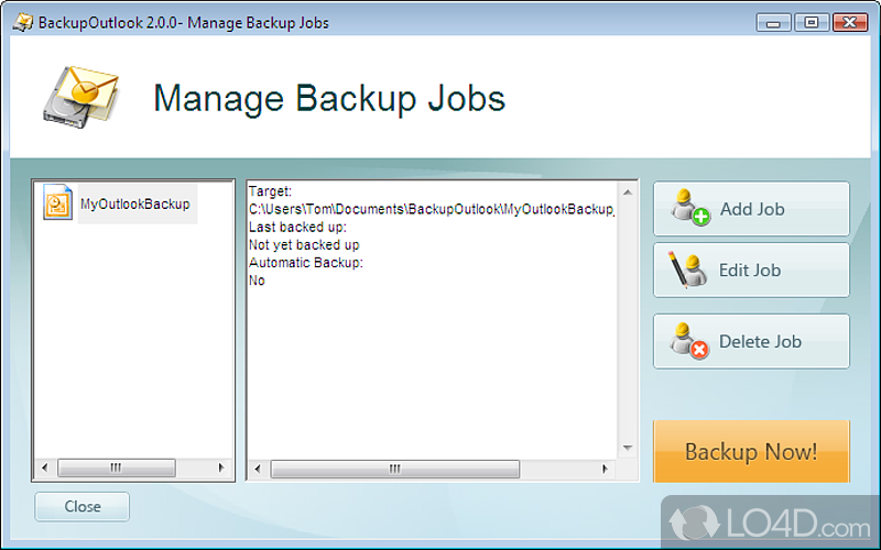 Backup Outlook: User interface - Screenshot of Backup Outlook
