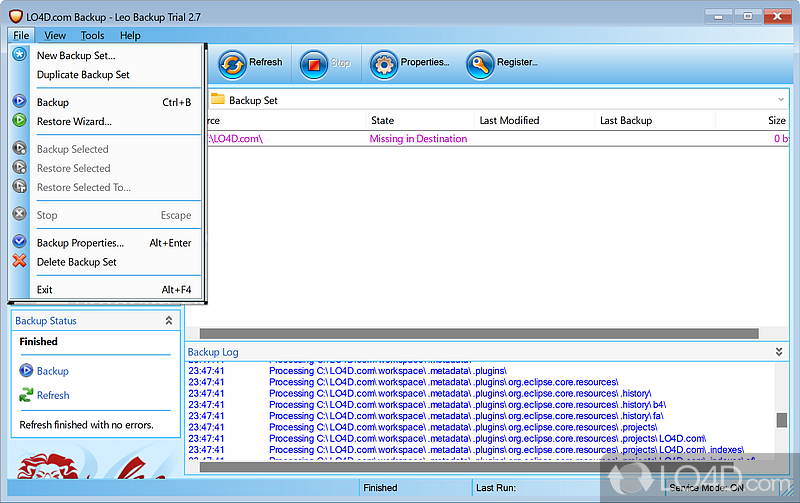 Leo Backup: User interface - Screenshot of Leo Backup