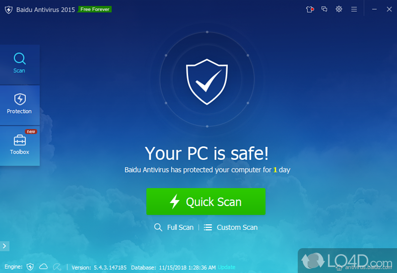 Antivirus program that provides real-time monitoring protection against malware, spyware - Screenshot of Baidu Antivirus