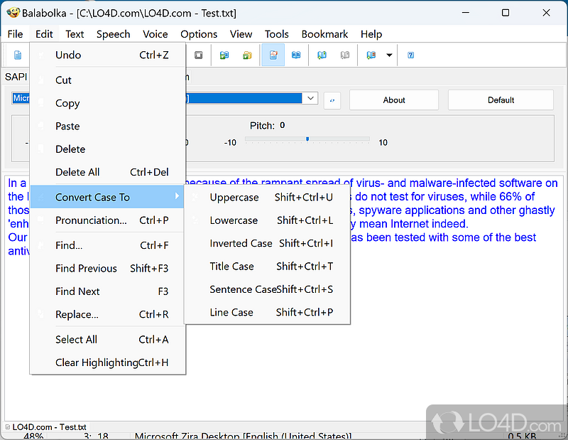 Convert text to speech, in MP3 files or Wav - Screenshot of Balabolka