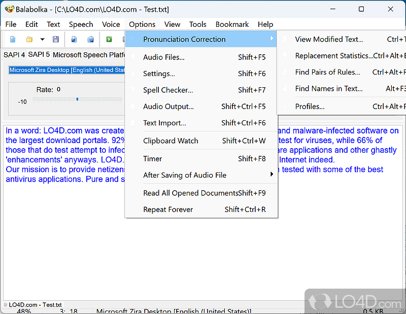 Convert text files to speech - Screenshot of Balabolka