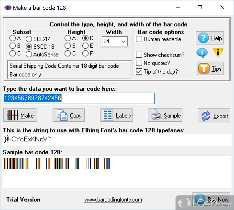 Bar Code 128 screenshot