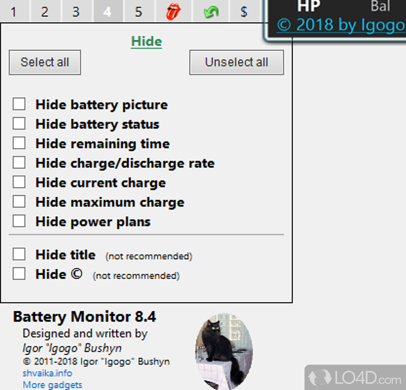 Gadget utility displaying battery details like voltage - Screenshot of Battery Monitor