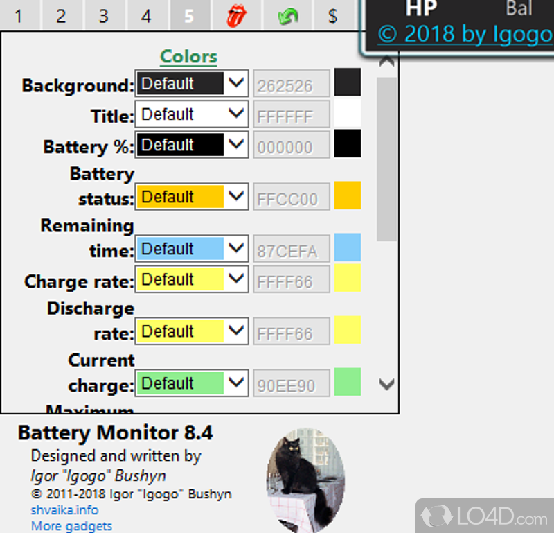 Battery Monitor: User interface - Screenshot of Battery Monitor