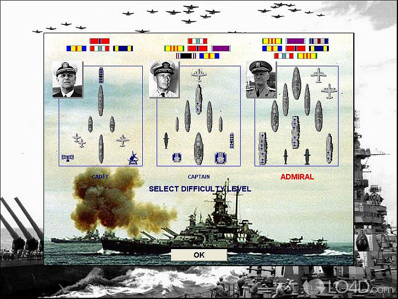 Naval strategy game, extension to the classic Battleship game: units can move - Screenshot of Pacific War