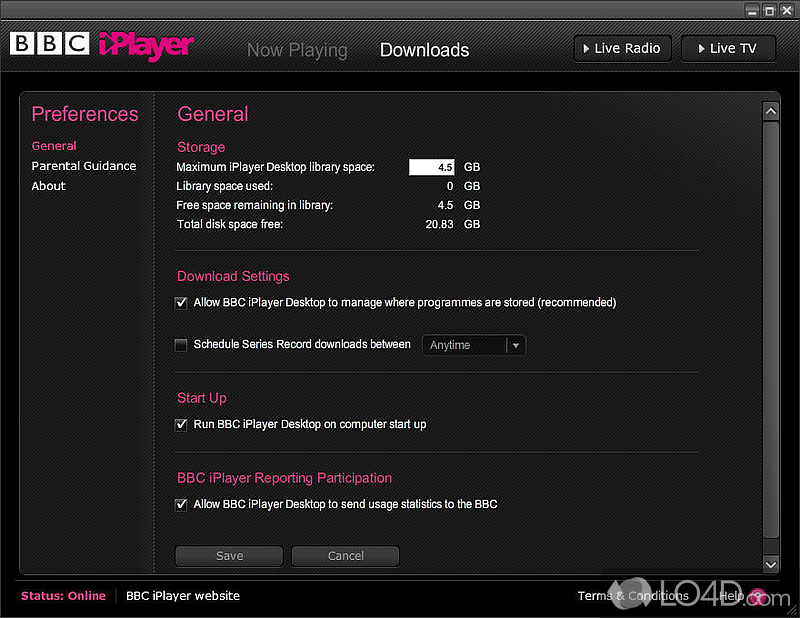 BBC iPlayer Downloads: User interface - Screenshot of BBC iPlayer Downloads