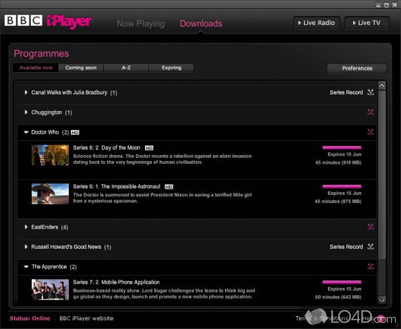 (UK Only) Allows you to enjoy BBC programmes - Screenshot of BBC iPlayer Downloads