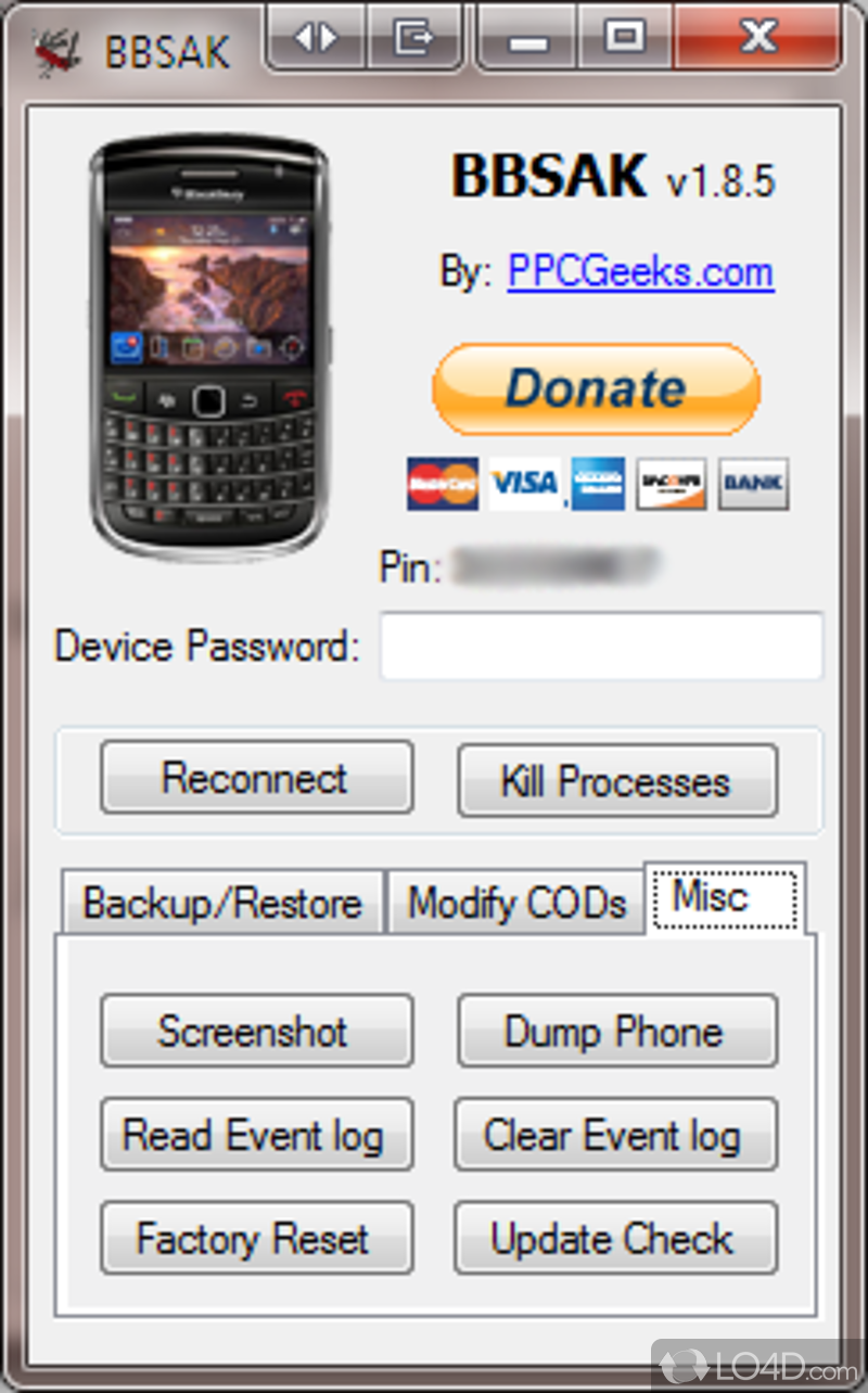 Manage BlackBerry phone - Screenshot of BBSAK
