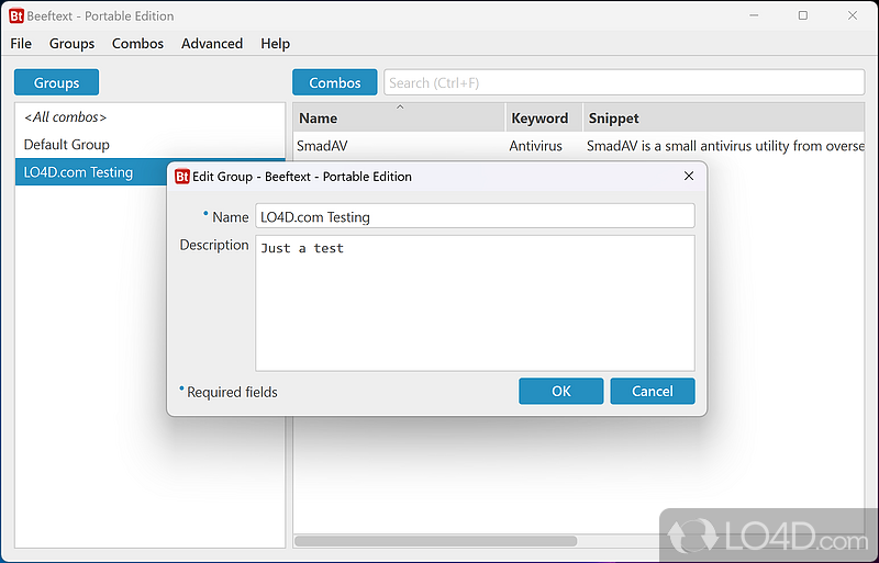 Seamlessly create text snippets and assign them a hotkey - Screenshot of Beeftext