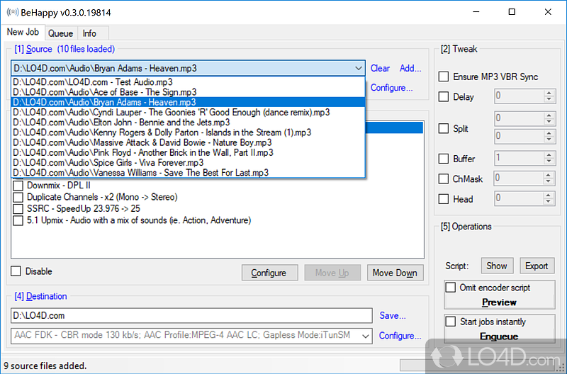 Process the signal, choose the output location - Screenshot of BeHappy