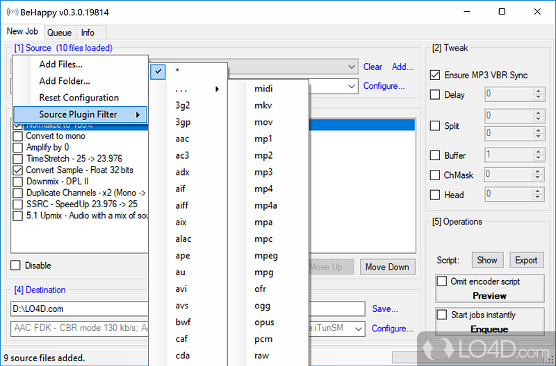 Audio transcoder and audio converter based on AviSynth - Screenshot of BeHappy