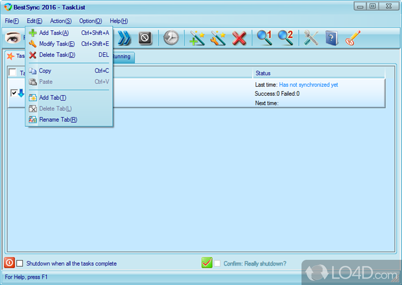 BestSync: User interface - Screenshot of BestSync