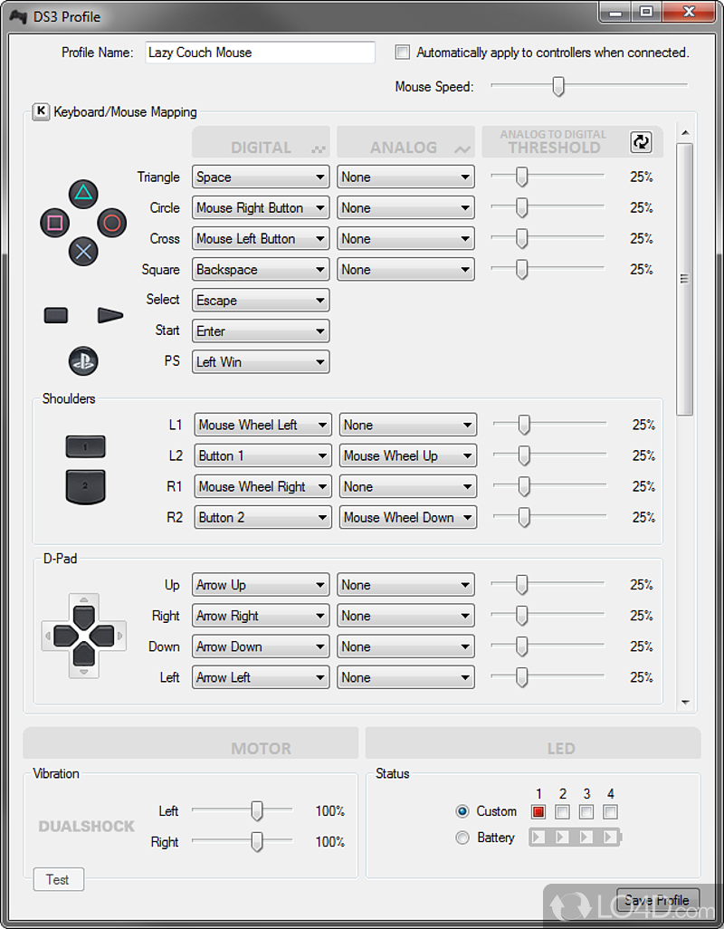 Manage and enhance the functionality of DS3 controllers that support MotionJoy driver - Screenshot of Better DS3