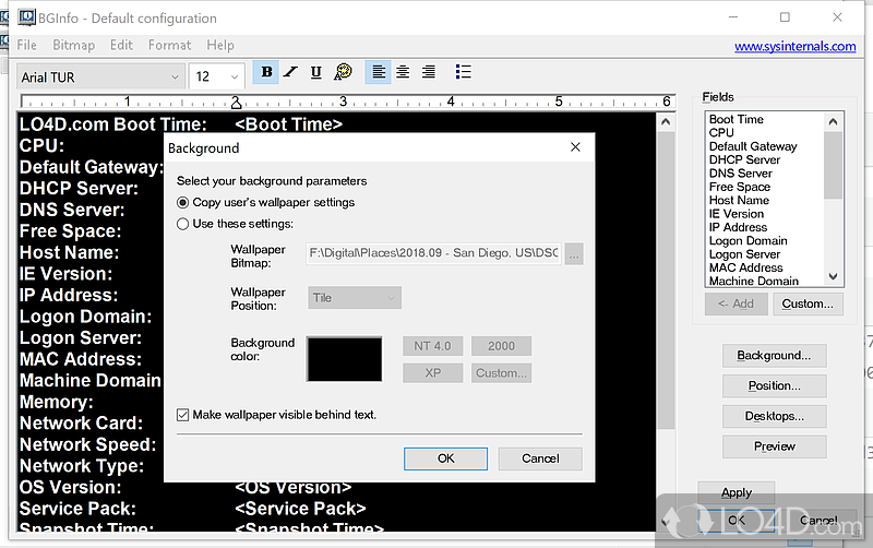 Automatically update Windows background with vital information - Screenshot of BGInfo
