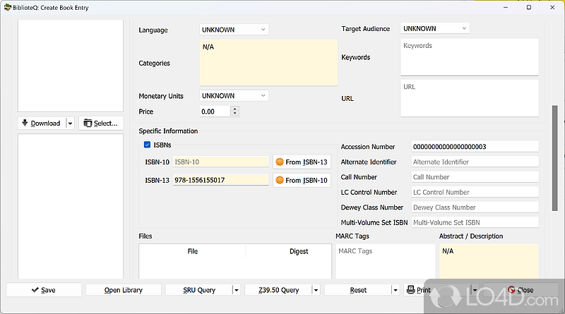 Configuration settings - Screenshot of BiblioteQ