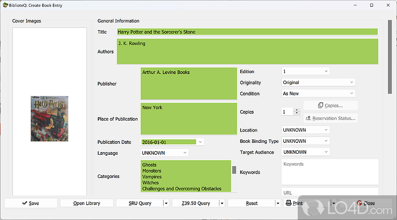 Professional cataloger with several advanced and smart features - Screenshot of BiblioteQ