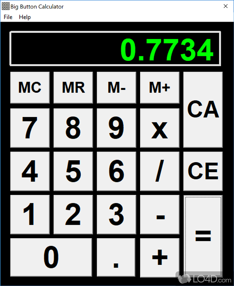 Provides a big button and big display calculator - Screenshot of Big Button Calculator