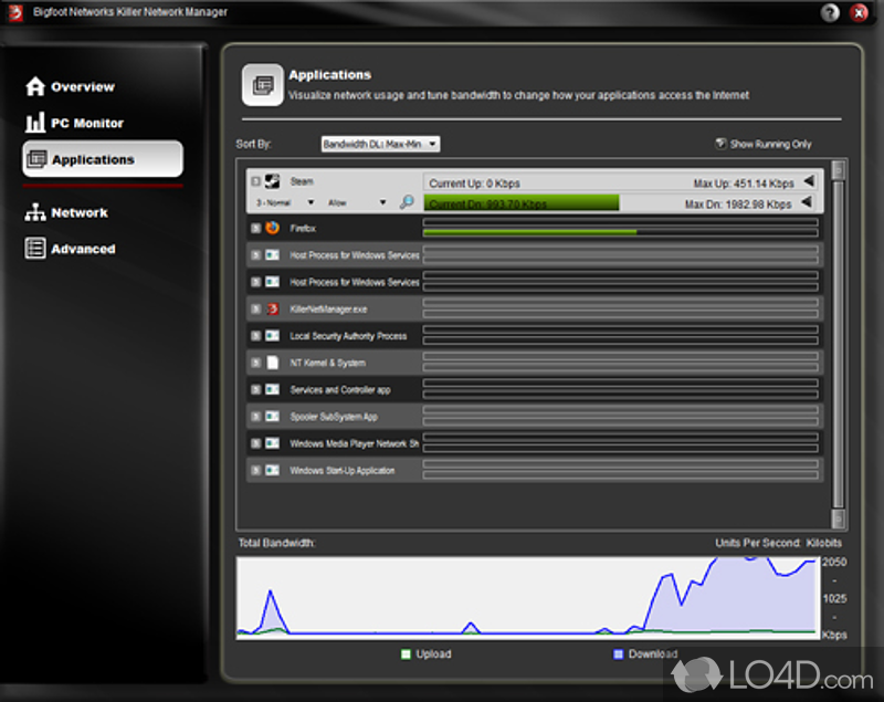 Displays information for gamers about their network speed - Screenshot of Killer Network Manager