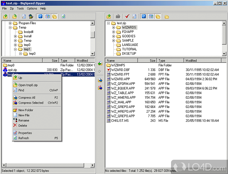 BigSpeed Zip OCX: User interface - Screenshot of BigSpeed Zip OCX