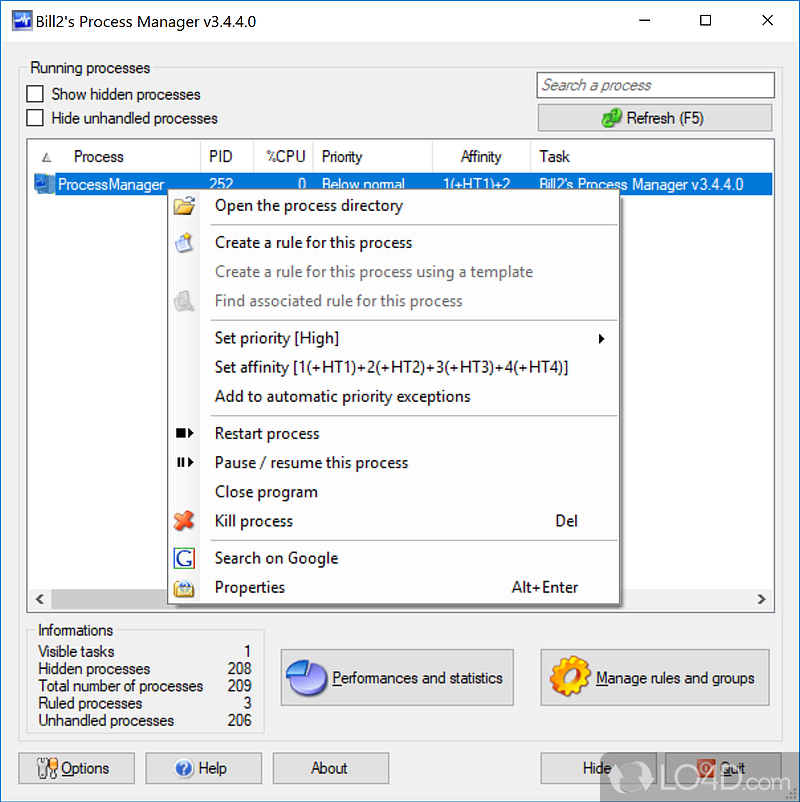 Automatic Processes Manager - Screenshot of Bill2's Process Manager