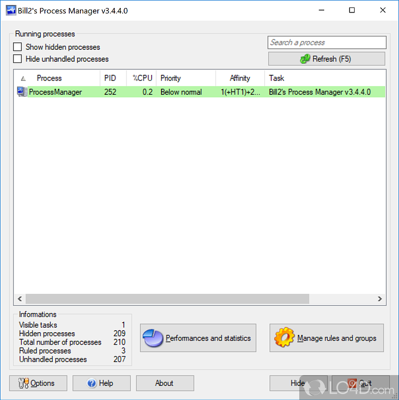 A more sophisticated process manager for Windows - Screenshot of Bill2's Process Manager