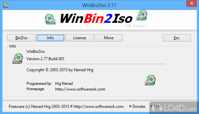 Convert BIN files to ISO - Screenshot of WinBin2Iso