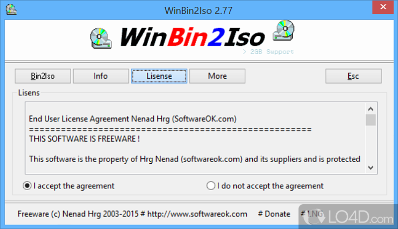 A Free Productivity program for Windows - Screenshot of WinBin2Iso