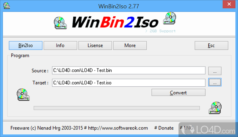 WinBin2Iso: User interface - Screenshot of WinBin2Iso