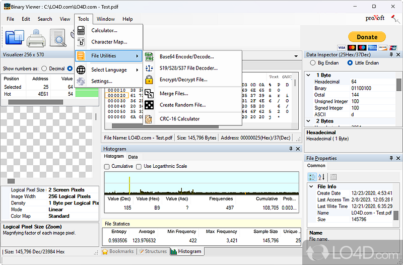 Binary Viewer: Using the Tool - Screenshot of Binary Viewer